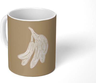Mok - Koffiemok - Bananen - Beige - Lijntekening - Minimalistisch - Mokken - 350 ML - Beker - Koffiemokken - Theemok