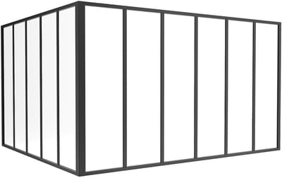 Vente-unique Glazen hoekbinnenraam met industriële stijl van gepoedercoat aluminium - L180 x L150 x H105 - Zwart - BAYVIEW