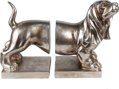 Clayre & Eef Boekensteunen Set van 2 Hond Teckel 36x12x19 cm Zilverkleurig Polyresin
