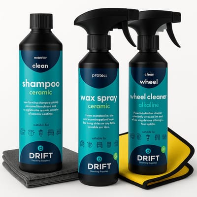 Drift Wasbox pakket - Voor Auto & Motor - Autoshampoo - Velgenreiniger - Spraywax - Microvezeldoek - Droogdoek