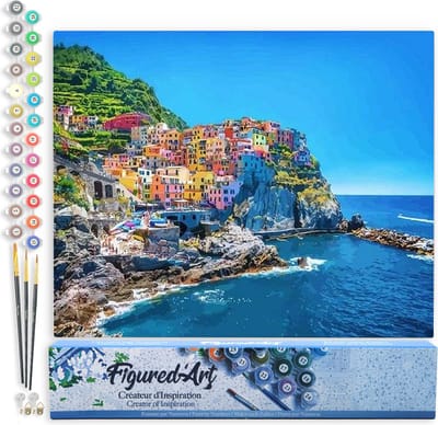 Figured'Art Schilderen op Nummer Volwassenen canvas Strandstad- Handwerk acrylverf Kit DIY Compleet - 40x50cm zonder frame