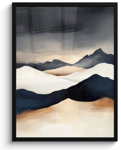 Poster in lijst - Fotolijst 50x70 cm - Posters - Bergen - Donkerblauw - Landschap - Posterlijst zwart - Decoratie - Wanddecoratie woonkamer - Muurdecoratie slaapkamer