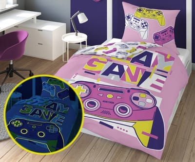 Holland Young dekbedovertrek Game roze - katoen - eenpersoons - 140x200 cm - 1 stuk 70x80 cm kussensloop