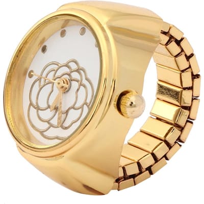 Vingerring Horloge Ronde Wijzerplaat Rozenbloem Patroon Dames Vinger Quartz Horloge Goud goud