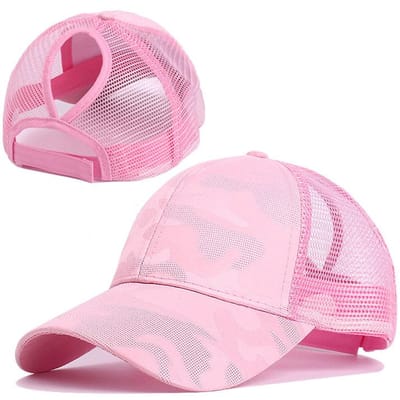 Nieuwe Zomer Camouflage Mesh Trucker Pet Snapback Pet Chapeau Vrouw Mode Rommelige Kapsel Kapsel Paardenstaart Baseball Petten voor Vrouwen roze