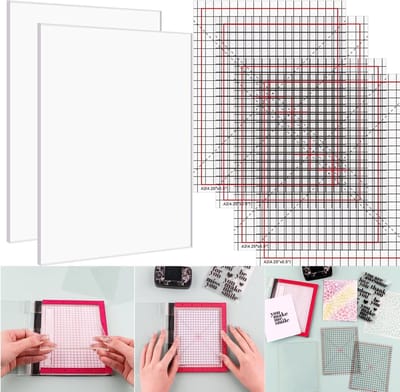 6 Stks/set 4.75x6/6.5x8.5 inch Multi-Use Antislip Sticky Matten Fit in Stempel Positionering Tool Set, Fotopolymeer Grip Mat met Gedrukte Gidsen in Placeholding stencil op zijn plaats Ambachten