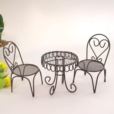 Miniatuur Tafel en Stoelen Set van 3, Metalen Decoratie voor Tuin en Restaurant, Vintage Meubels voor Woonkamer en Kantoor