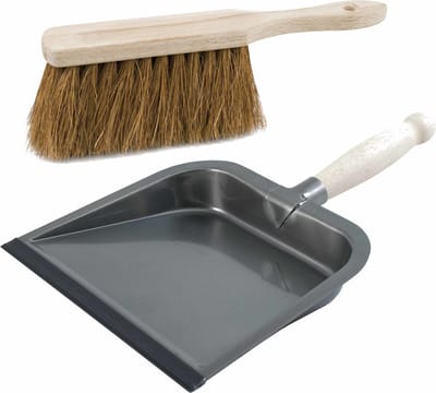 Sorex Stoffer en blik set - van zilver metaal - en kokosvezel - voor binnen en buiten - Stoffer extra vol