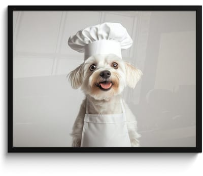 Poster in lijst - Fotolijst 70x50 cm - Posters - Hond - Wit - Kok - Posterlijst zwart - Decoratie - Wanddecoratie woonkamer - Muurdecoratie slaapkamer