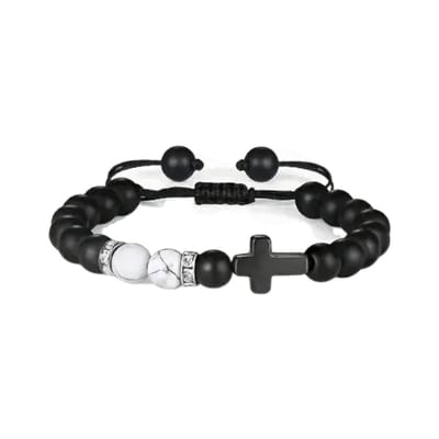 Aramat Jewels | Armbanden | Verstelbare Zwarte Steen Armband Met Howliet | | | |8mm | Metaal | Volwassenen | Verkleurd niet