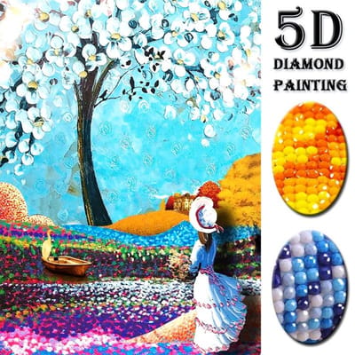 5D DIY volledige ronde diamant schilderij boom en meisje diamant schilderij kruis diamantboor strass 20X30CM blue