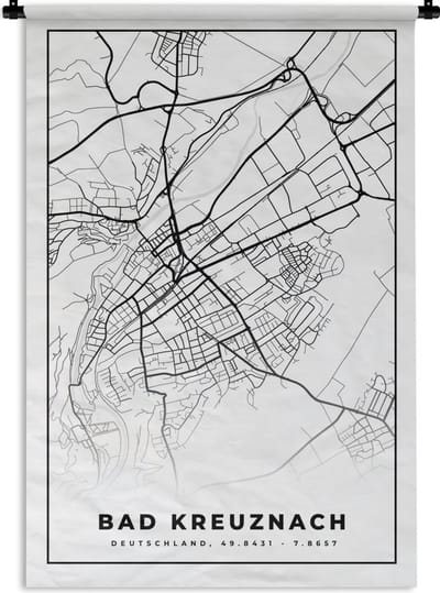 Wandkleed - Wanddoek - Kaart - Plattegrond - Bad Kreuznach - Stadskaart - 120x180 cm - Wandtapijt