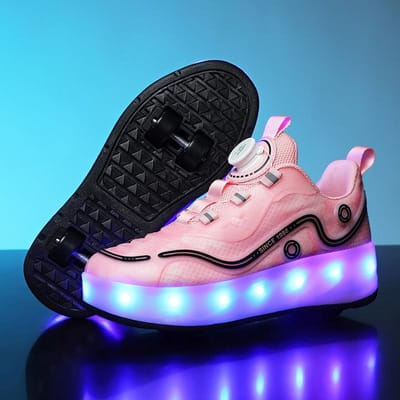 Schoenen op wielen, Dubbele wielen skates, Heren- en kinderschoenen met wieltjes, LED-lichtschoenen 32 pink
