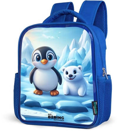 NoBoringSuitcases.com® - Rugzak blauw - Schooltas jongens - Pinguïn en ijsbeertje op ijsschotsen - Kinder rugtas jongen - Boekentas kind - Kinderrugzak voor school - Schoolrugzak