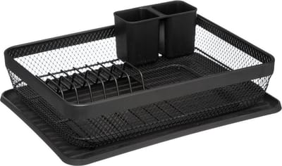 5Five Luxe afdruiprek - zwart - met lekbak - 43 x 32 cm - metaal - Afwassen - afwasrek