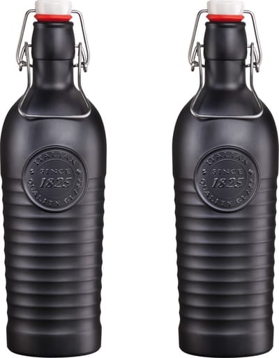 Bormioli Rocco beugelfles/weckfles - 2x - zwart - met beugeldop - 1200 ml - inmaakflessen - limonadeflessen