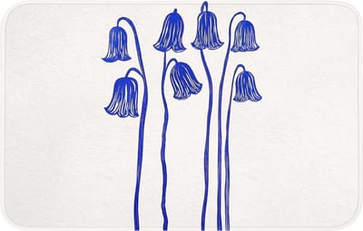 WC mat 80x50 cm - Antislip - Bloemen - Blauw - Lijnen - Bloemblaadjes - Toiletmat - Vloermat - Douchemat - Toilet tapijt - Toiletmatten