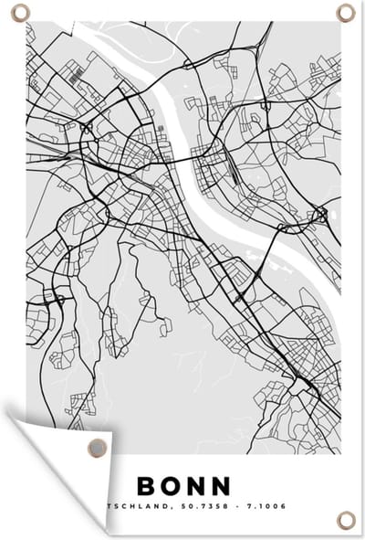 Muurdecoratie Duitsland - Stadskaart - Plattegrond - Bonn - Kaart - 120x180 cm - Tuinposter - Tuindoek
