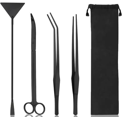 carmdering - Aquascaping Tools Kit - Aquarium Planten Gereedschap Set - Roestvrij Staal Instrumenten - Precisie Trimmen En Snoeien - Substraat Aanpassen En Reinigen - 304 RVS Materiaal - Ergonomisch Lang Handvat - 4 Delige Set