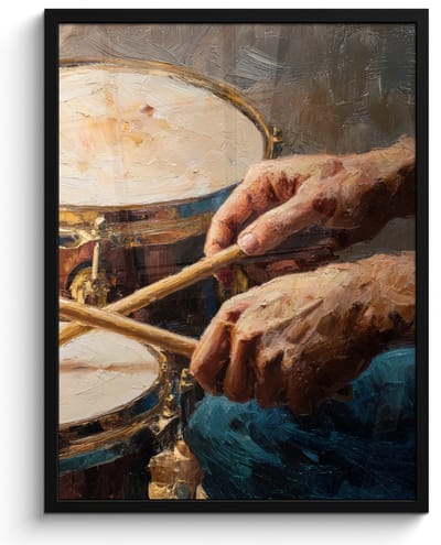 Poster in lijst - Fotolijst 60x80 cm - Posters - Drumstokken - Olieverf - Man - Posterlijst zwart - Decoratie - Wanddecoratie woonkamer - Muurdecoratie slaapkamer
