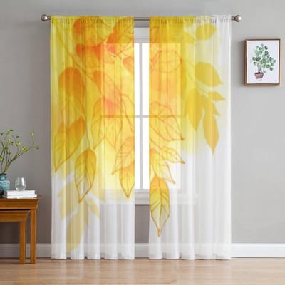 Esdoornbladeren Bomen Textuur Tule Gordijnen Voor Woonkamer Transparant Gordijn Slaapkamer Voile Decoratieve Raambekleding 135W x 114H(cm)