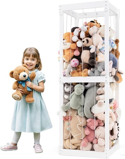 Speelgoed Opberger - Knuffel Organizer - Kinderkamer Opruimen - Grote Capaciteit 300L - 60 Inch Hoog - Wit