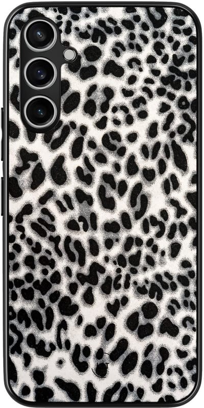 Leuke Telefoonhoesjes - Hoesje geschikt voor Samsung Galaxy A54 - Luipaard grijs - Backcover zwart - Luipaardprint - Grijs