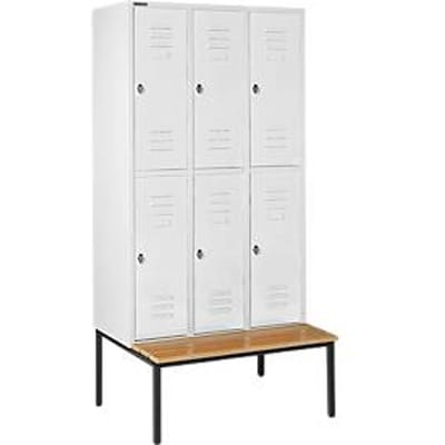 Schäfer Shop Select Kledinglocker, met zitbank, 3x2 compartimenten, 400 mm, draaigrendelslot, deur lichtgrijs