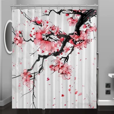 Pruimenboom Patroon Digitale Print Douchegordijn, Badkamer Renovatie Huisdecoratie, Gratis Haken 180*180cm