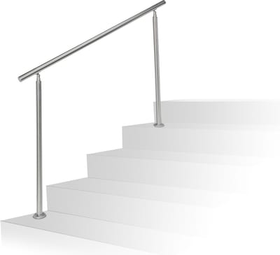 trapleuning - 1,5 m - rvs - 2 palen - zonder dwarsbalken - binnen - buiten - modern - zilver