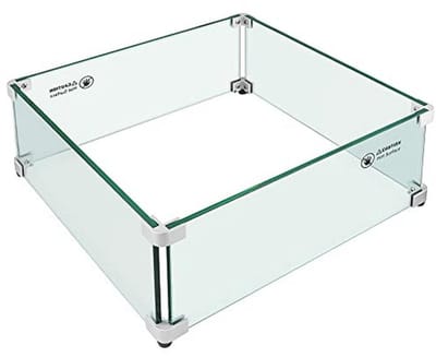 Vierkante Vuurkorf Tafel met Windscherm van Gehard Glas - 44,5 cm x 44,5 cm x 17,8 cm