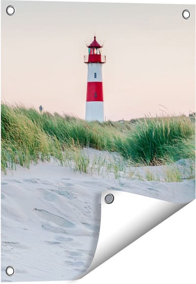 Gards Tuinposter Strand en Duinen met een Vuurtoren - 40x50 cm - Tuindoek - Tuindecoratie - Wanddecoratie buiten - Tuinschilderij