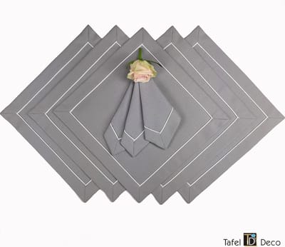 Servetten, set van 6, grijs met witte rand, 36x36 cm, vuilafstotend