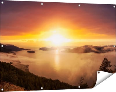 Gards Tuinposter Zonsondergang in de Bergen met Wolken - 120x80 cm - Tuindoek - Tuindecoratie - Wanddecoratie buiten - Tuinschilderij