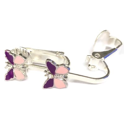 Clip Oorbellen Kinderen - Oorclips - Vlinder - Lichtroze - Paars - 1 glitter - Knopjes - MNQ bijoux