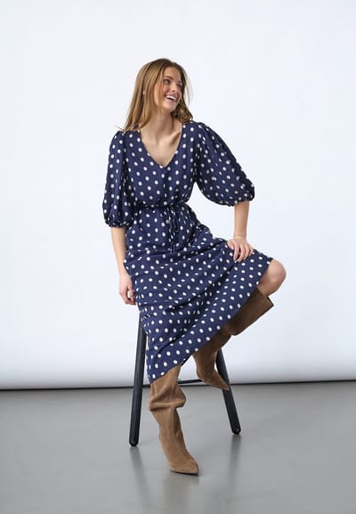 SISTERS POINT Ventia-v.dr8 - Dames jurk - Navy Dot - Maat XS