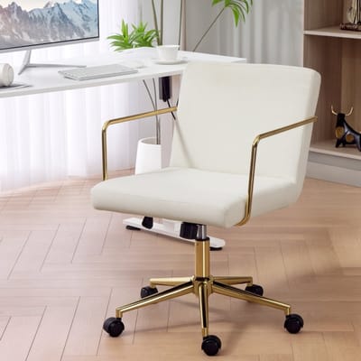 MODFU Bureaustoel - Kantelbaar En In Hoogte Verstelbaar - Modern - Voor Kantoor - Polyester - Crèmewit - 57 x 64 x 80-90 cm