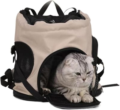 Katten Rugzak - Draagbare Tas - Reizen Met Huisdier - Ademend Ontwerp - 38 x 22 x 40 cm - Kaki