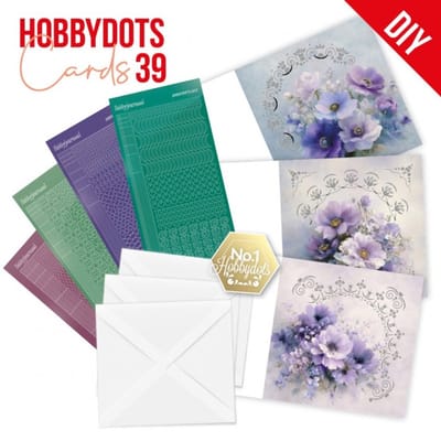 Hobbydots Cards 39 - Purple Flowers - - Incl. Hobbydots stickers - Met de Dot and Do Cards maak je eenvoudig drie, handgemaakte kaarten - Gratis verzonden - DODOPP039