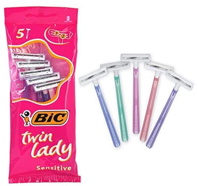 Bic Twin Lady Sensitive Razors, 5 packs of 5 (25 total) disposable razors - with two blades for a precise and precise shave