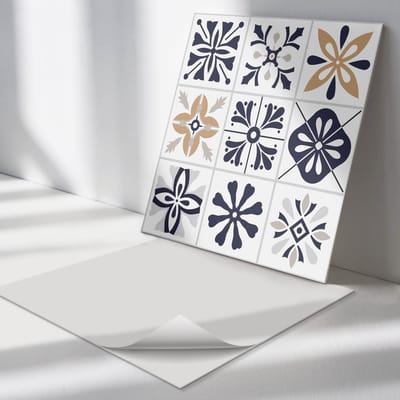 Wallfluent Vinyl Tegels - Decoratieve Patronen in tegels Zelfklevende Vinyl Tegels - 30 cm x 30 cm - Marine Vinyl Tegels - 9 stuks - Vierkant PVC Tegels - Texturen Plaktegels - Vinyl Wandtegels - Plaktegels Keuken en Badkamer