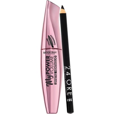 Set Deborah: 24H Extra, Gelpotlood Oogpotlood, Zwart, 1,5 g + My Power, Waterproof, Volumegevend, Mascara, Zwart, 14 ml
