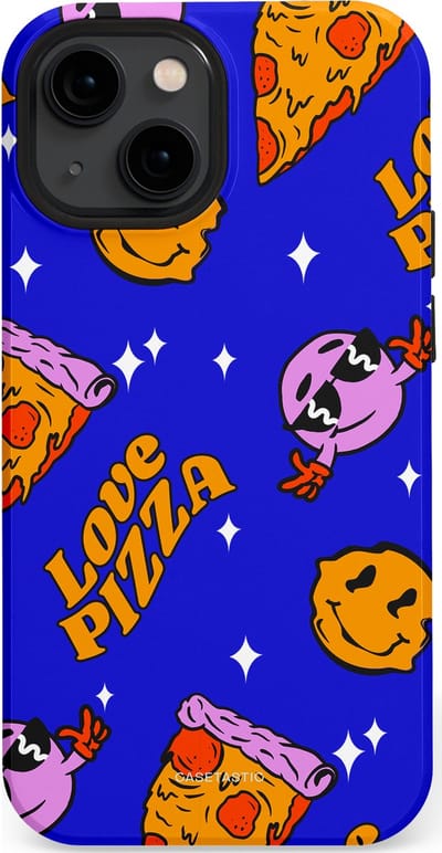 Casetastic hoesje geschikt voor Apple iPhone 13 mini - MagSafe - Dubbellaagse bescherming - Funky Pizza - Fashion Case - Paars Okergeel Donkerblauw Bruin