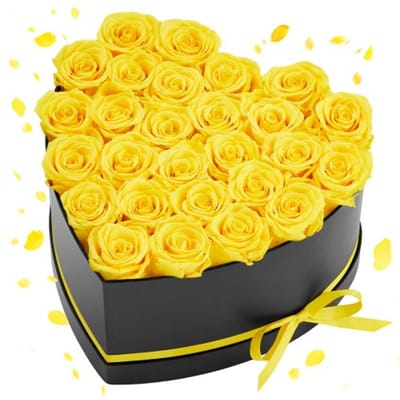 VEVOR Forever Flowers, 27 Behouden Rozen in Een Hartvormige Doos, Eeuwige Bloemen Onsterfelijke Boeket Verjaardag Geschenk voor Vrouwen Haar Vrouw Moeders, Jubileum, Valentijnsdag, Kerstmis, Gele