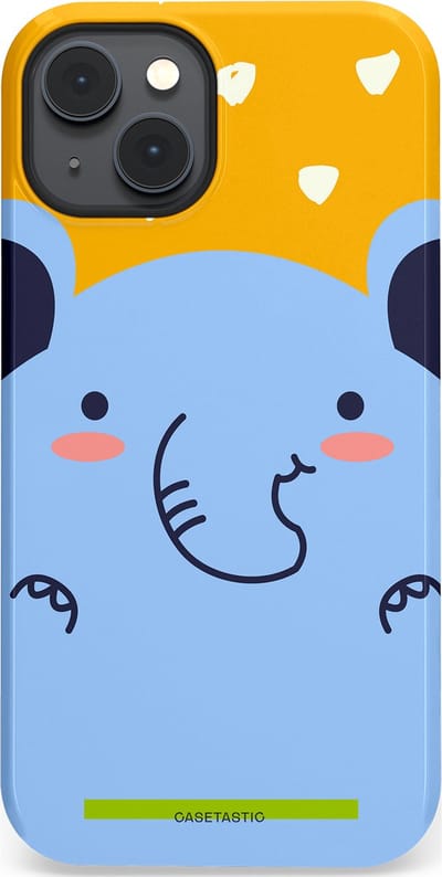 Casetastic hoesje geschikt voor Apple iPhone 14 Plus - MagSafe - Dubbellaagse bescherming - Knuffel van olifant - Fashion Case - Lichtblauw Okergeel