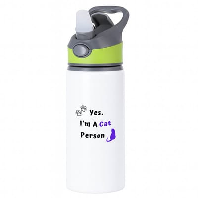 Hacebo® - yes I'm a cat person waterfles met rietje groen - Katten - katten liefhebbers - iemand die houdt van poezen - verjaardag - cadeau - kado - geschenk - water fles - 650ML