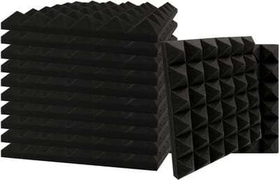 Famanu – Akoestisch piramide-schuim, set van 12 stuks, geluidsisolatie voor thuisstudio, 30 x 30 x 2,5 cm, zwart