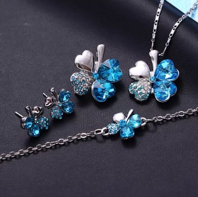 Sieraden set klavertje 4 (Blauw)