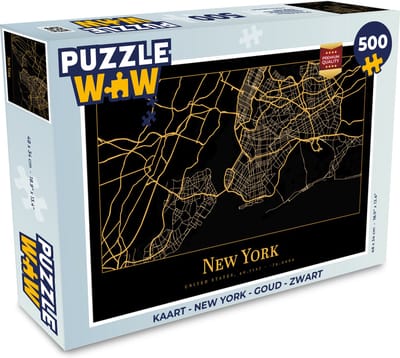 Puzzel Kaart - New York - Goud - Zwart - Legpuzzel - Puzzel 500 stukjes