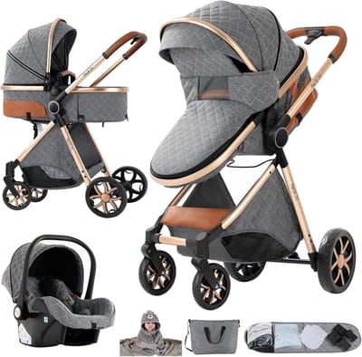 3-in-1 Kinderwagen - Babyvervoer - Veilige Uitjes - Bidirectionele Schuif - 82 x 61 x 105 cm - YV9 Grijs